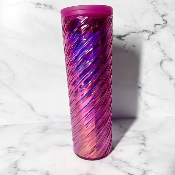 Starbucks Holiday 2022 Winter Pink Iridescent Unicorn Swirl Twist Top Tumbler - Picture 5 of 6